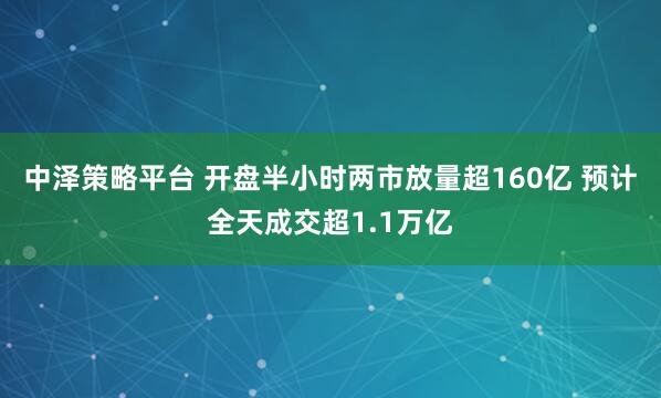 中泽策略平台 开盘半小时两市放量超160亿 预计全天成交超1.1万亿